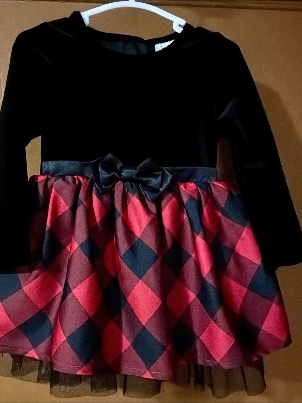 Cat & Jack Black and Red Plaid Velvet-Top Holiday Dress